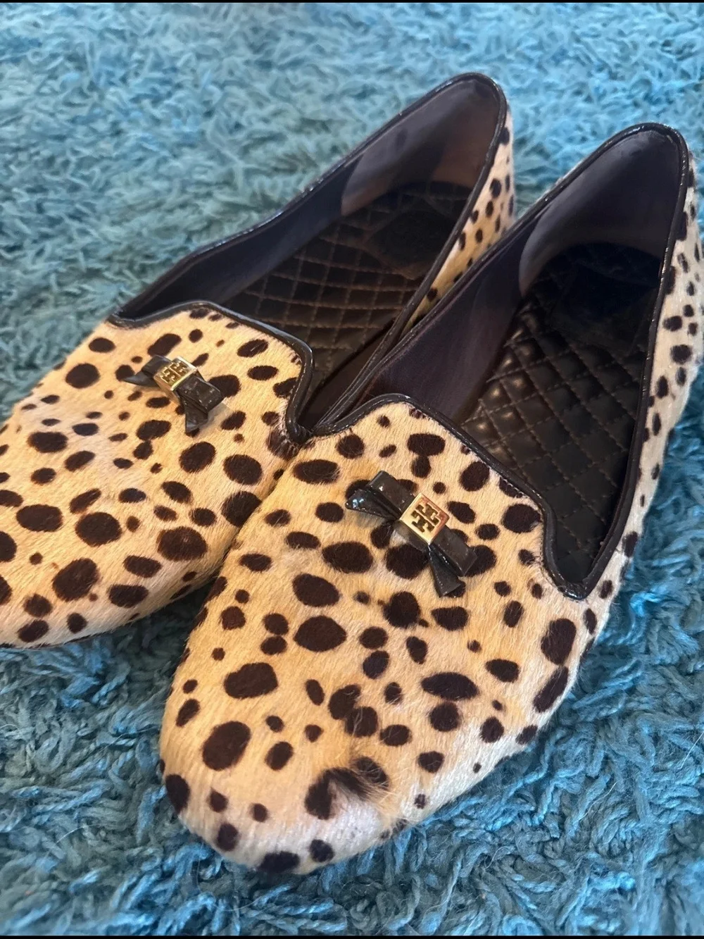 Tory Burch Leopard-Print Slip-On Cow Hair Flats in Tan and Black